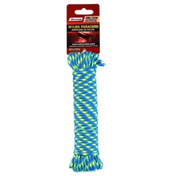 T.W. Evans Cordage 79-555 Paracord, 5/32 in Dia, 50 ft L, 30 lb Working Load, Nylon, Blue/Yellow