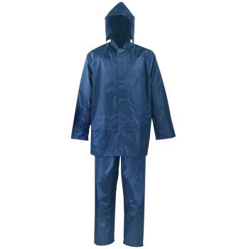 Diamondback SPU045-XL Rain Suit, XL, 30-1/2 in Inseam, Polyester, Blue, Drawstring Pull-Out Hood Collar