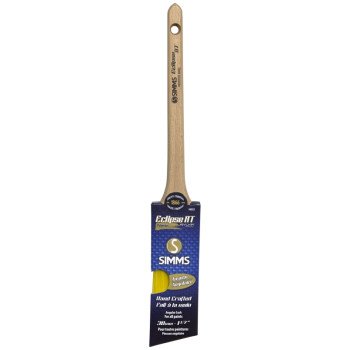 Simms 6025-38 Paint Brush, 1-1/2 in W, Angle Sash Brush, Synthetic Hybrid Blend Bristle, Rat Tail Handle