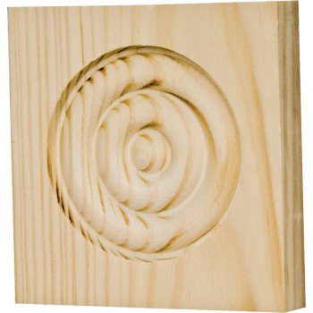 Waddell RTB35M Trim Block, 3-3/4 in H, 3-3/4 in W, Rosette Pattern, Pine Wood