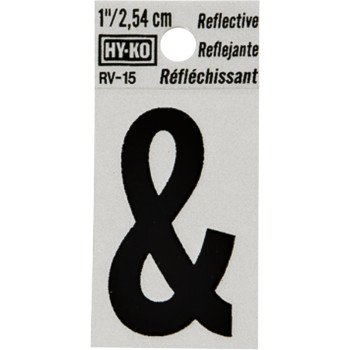 Hy-Ko RV-15/& Reflective Sign, Character: &, 1 in H Character, Black Character, Silver Background, Vinyl