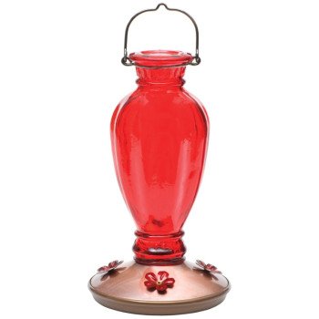 Perky-Pet 8133-2 Bird Feeder, Daisy Vase Vintage, 18 oz, 4-Port/Perch, Glass, Red, 12.7 in H