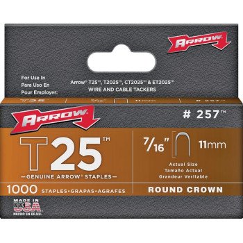 Arrow T25 Series 257 Staple, 5/16 in W Crown, 7/16 in L Leg