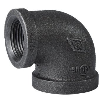 ProSource 2B-1X3/4B Reducing Pipe Elbow, 1 x 3/4 in, FIP, 90 deg Angle, Malleable Iron, SCH 40 Schedule