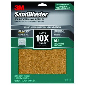 3M SandBlaster Series 20060-G-4 Sandpaper, 11 in L, 9 in W, 60 Grit, Coarse, Synthetic Mineral Abrasive