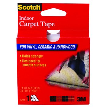 Scotch CT2010 Carpet Tape, 60 ft L, 1-7/8 in W, Vinyl Backing