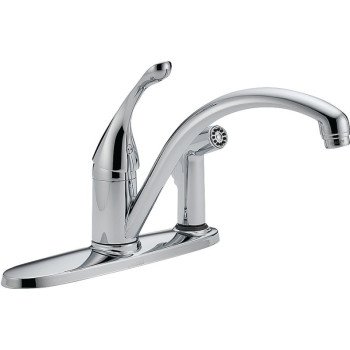 Delta COLLINS Series 340-DST Kitchen Faucet with Integral Spray, 1.8 gpm, 1-Faucet Handle, Brass, Chrome Plated, Deck