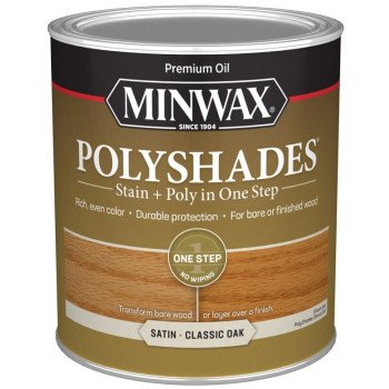 Minwax 61370444 Waterbased Polyurethane Stain, Satin, Liquid, Classic Oak, 1 qt, Can