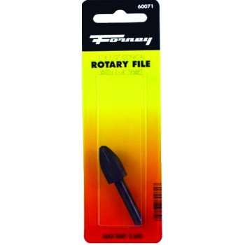 Forney 60071 Conical Shaped Rotary File with Rounded End, 1/2 in Dia Cutting, 1/4 in Dia Shank, Steel