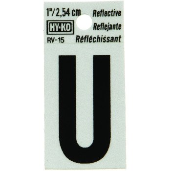 Hy-Ko RV-15/U Reflective Letter, Character: U, 1 in H Character, Black Character, Silver Background, Vinyl