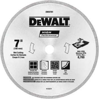 DEWALT DW4791 Circular Saw Blade, 7 in Dia, 5/8 in Arbor, Diamond Cutting Edge, Applicable Materials: Stone