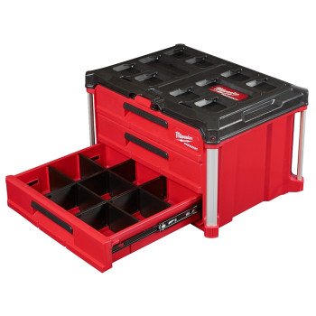 Milwaukee PACKOUT 48-22-8443 Tool Box, 50 lb, Polypropylene, Black/Red, 22.2 in L x 16.3 in W x 14.3 in H Outside