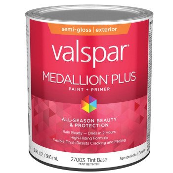 Valspar Medallion Plus 2600 028.0027003.005 Latex Paint, Acrylic Base, Semi-Gloss Sheen, Tint Base, 1 qt