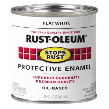 RUST-OLEUM 353493 Rust-Preventative Paint, Oil Base, Flat Sheen, White, 8 oz, 80 to 175 sq-ft Coverage Area