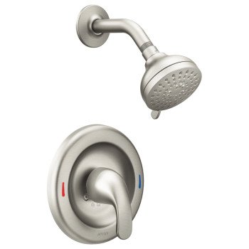 Moen Adler 82604SRN/L82691EP Shower Faucet, Round Showerhead, 4-Spray Setting, Metal, Brushed Nickel