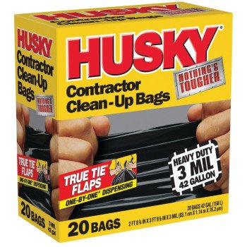 Husky HK42WC020B Contractor Clean-Up Bag, 42 gal Capacity, Polyethylene, Black