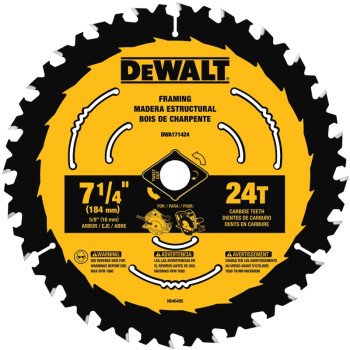 DEWALT DWA171424B10 Circular Saw Blade, 7-1/4 in Dia, 5/8 in Arbor, 24-Teeth, Tungsten Carbide Cutting Edge