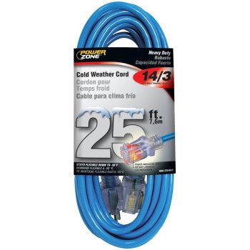 PowerZone ORCW511725 Extension Cord, 14 AWG Cable, 5-15P Grounded Plug, 5-15R Grounded Receptacle, 25 ft L, 125 V