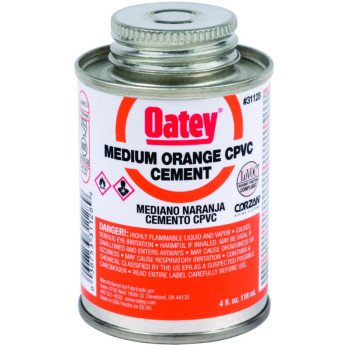 Oatey 31128 Solvent Cement, 4 oz Can, Liquid, Orange