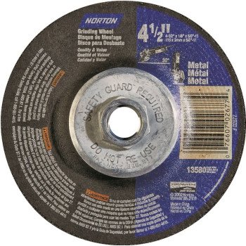 Norton 66252843609 Grinding Wheel, 4-1/2 in Dia, 1/8 in Thick, 5/8-11 in Arbor, 24 Grit, Extra Coarse