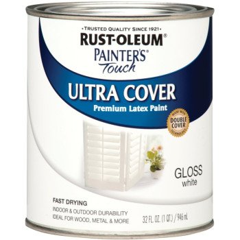 Rust-Oleum 1992502 Enamel Paint, Water, Gloss, White, 1 qt, Can, 120 sq-ft Coverage Area