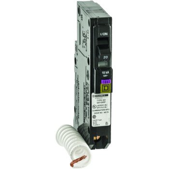 Square D QO120DFC Circuit Breaker, CAFCI, Mini, 20 A, 1 -Pole, 120 V, Plug Mounting