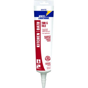 White Lightning W22000005 Latex Caulk, White, 3 to 4 days Curing, -30 to 180 deg F, 5.5 oz, Squeeze Tube