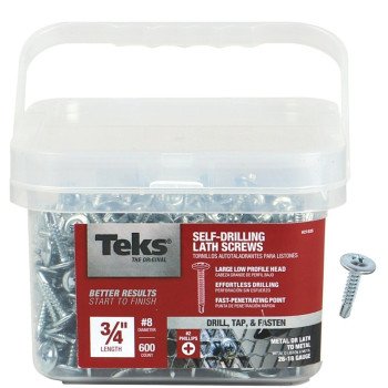 Teks 21525 Lath Screw, #8 Thread, Truss Head, Phillips Drive, Self-Drilling Point, Steel, Zinc, 600 PK