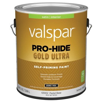 Valspar Pro-Hide Gold Ultra 6300 028.0063002.007 Latex Paint, Acrylic Base, Satin, Pastel Base, 1 gal