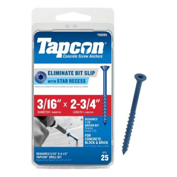 Tapcon 24265 Concrete Screw Anchor, 3/16 in Dia, 2-3/4 in L, Steel, Climaseal