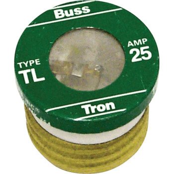 Bussmann TL-25 Plug Fuse, 25 A, 125 V, 10 kA Interrupt, Plastic Body, Low Voltage, Time Delay Fuse