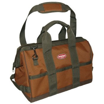 Bucket Boss Original Series 60016 Gatemouth Tool Bag, 16 in W, 9 in D, 12 in H, 16-Pocket, Poly Ripstop Fabric, Brown