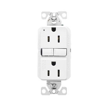 Eaton GF15W-3-L GFCI Receptacle, 125 V, 15 A, NEMA: NEMA 5-15R, Back, Side Wiring, White