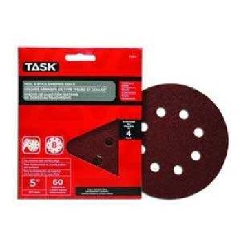 TASK T13111 Sanding Disc, 5 in Dia, 60 Grit, Aluminum Oxide Abrasive, 8-Hole