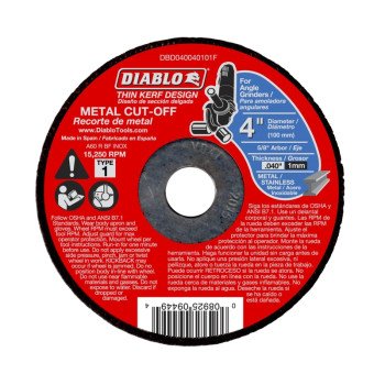 Diablo DBD040040101F Cut-Off Wheel, 4 in Dia, 0.04 in Thick, 5/8 in Arbor, Aluminum Oxide Abrasive