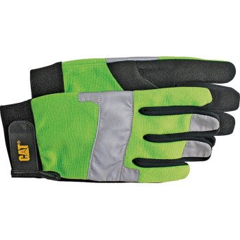 Cat CAT012214J Utility Gloves, Jumbo, Synthetic Leather, Black/Fluorescent Green