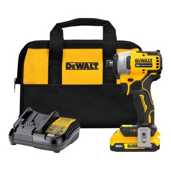 DEWALT ATOMIC DCF809D1 Cordless Compact Impact Driver Kit, Battery Included, 20 V, 2 Ah, 1/4 in Drive, 3200 ipm