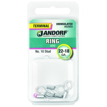 Jandorf 60969 Ring Terminal, 22 to 18 AWG Wire, #10 Stud, Copper Contact