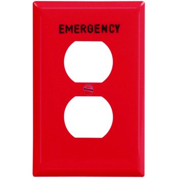 Eaton Wiring Devices PJ8EMRD Receptacle Wallplate, 4-1/2 in L, 2-3/4 in W, 1 -Gang, Polycarbonate, Red, High-Gloss