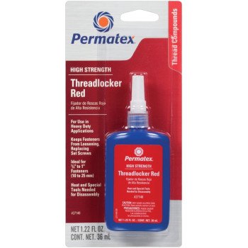 Permatex 27140 Threadlocker, Liquid, Mild, Red, 36 mL Bottle