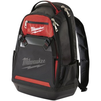 Milwaukee 48-22-8200 Jobsite Backpack, 9 in W, 24.4 in D, 15.4 in H, 35-Pocket, Nylon, Black/Red