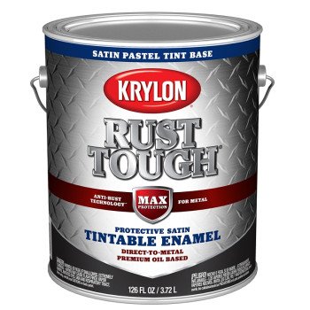 Krylon Rust Tough K09749008 Enamel Paint, Satin Sheen, Pastel Tint, 1 gal, 400 sq-ft/gal Coverage Area