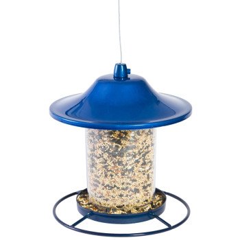 Perky-Pet 312B Panorama Bird Feeder, 9 in H, Perch, 2 lb, Blue, Powder-Coated Blue Sparkle