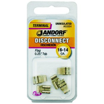 Jandorf 60884 Disconnect Terminal, 16 to 14 AWG Wire, Copper Contact, 5/PK