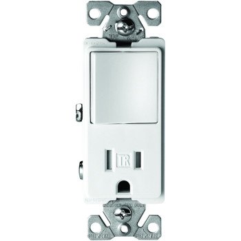 Eaton Cooper Wiring TR7730W Combination Switch/Receptacle, 1 -Pole, 15 A, 120/277 V, White