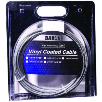 Baron 50215/50215 Aircraft Cable, 1/8 to 3/16 in Dia, 100 ft L, 340 lb Working Load, Galvanized Steel