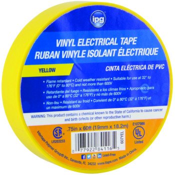 IPG 85830 Electrical Tape, 60 ft L, 3/4 in W, PVC Backing, Yellow