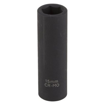 Vulcan MT6580213 Deep Impact Socket, 15 mm Socket, 1/2 in Drive, Deep Drive, 6-Point, Chrome Molybdenum Steel