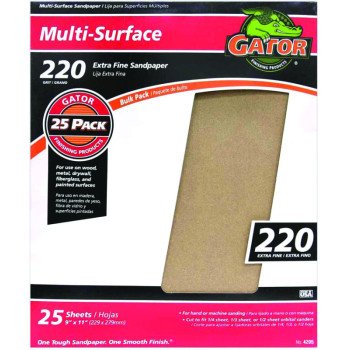 Gator 3260 Sanding Sheet, 11 in L, 9 in W, 220 Grit, Extra Fine, Aluminum Oxide Abrasive