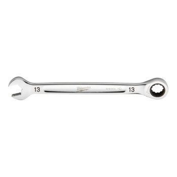 Milwaukee 45-96-9313 Ratcheting Combination Wrench, Metric, 13 mm Head, 7.34 in L, 12-Point, Steel, Chrome